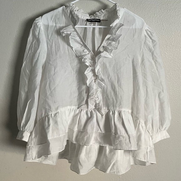 Karl Lagerfeld White Ruffle Front Peasant Blouse Cottagecore XL - Picture 2 of 5